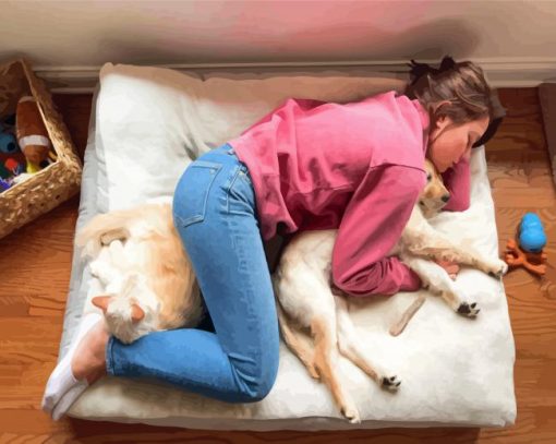 Girl Sleeping With Pets Paint By Numbers