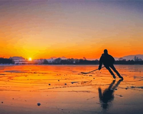 Ice Hockey On Lake Paint By Number