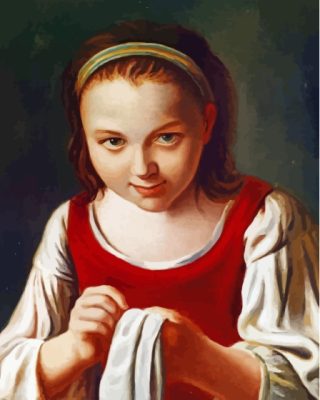 Little Girl Sewing Paint By Number