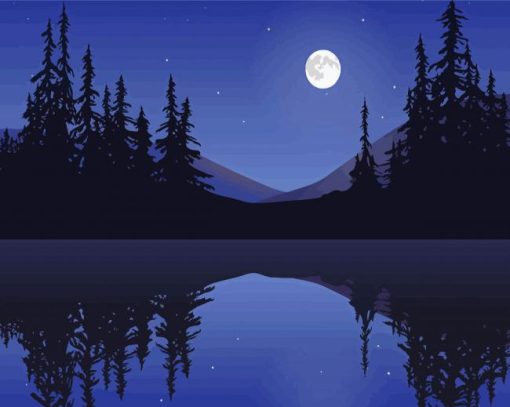 Moon Over Calm Lake Paint By Numbers