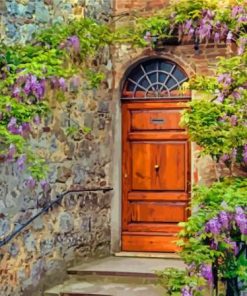 Old Italian Door With Purple Flowers Paint By Number