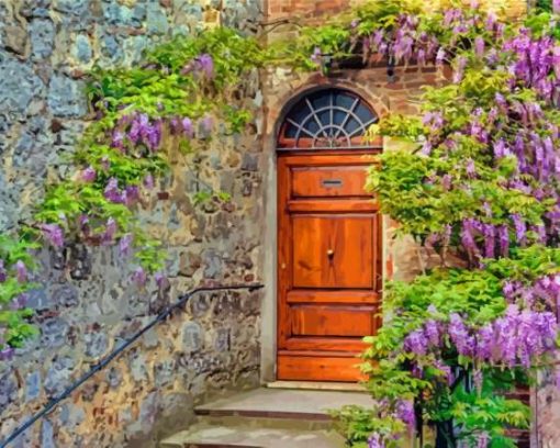 Old Italian Door With Purple Flowers Paint By Number