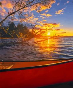 Red Canoe At Sunset Paint By Numbers