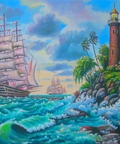 Ship And Lighthouse Painting By Number