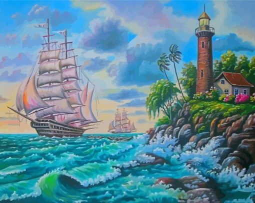 Ship And Lighthouse Painting By Number