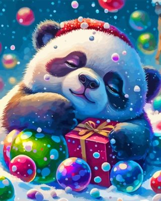 Sleepy Christmas Panda Painting By Number