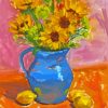 Sunflowers In Blue Vase With Lemons Paint By Number