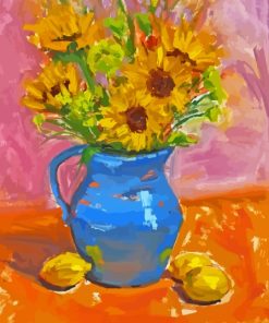 Sunflowers In Blue Vase With Lemons Paint By Number