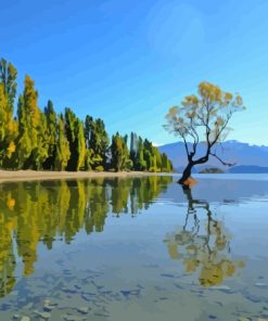 Wanaka Lake Trees Reflection Paint By Number