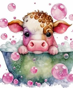 Baby Cow In Bathtub Paint By Number