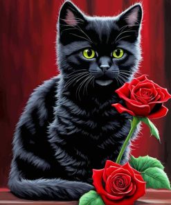 Black Rose And Cat Paint By Number