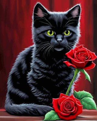 Black Rose And Cat Paint By Number