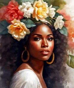 Black Woman And Flowers Paint By Number