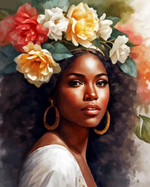 Black Woman And Flowers Paint By Number