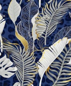 Blue And Gold Leaves Paint By Numbers