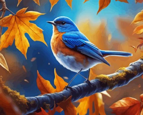 Blue Bird In Autumn Paint By Numbers