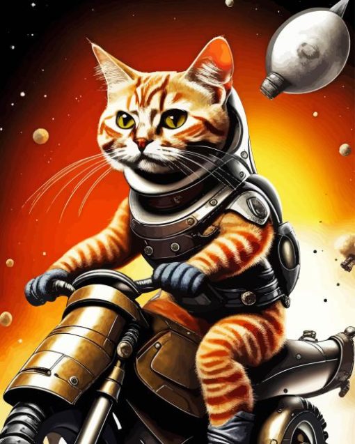 Cat On Motorcycle Paint By Number