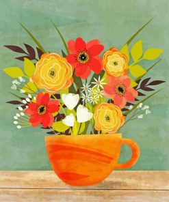 Coffee Cup And Flowers Paint By Number