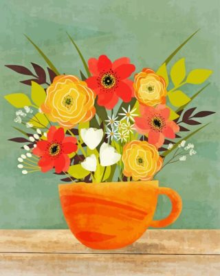 Coffee Cup And Flowers Paint By Number