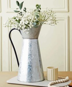 White Flowers In A Silver Pitcher Paint By Numbers