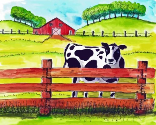 Folk Art Black And White Cow Paint By Numbers