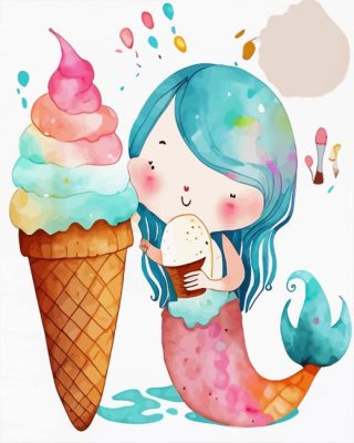 Mermaid Eating Ice Cream Paint By Number