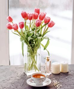 Pink Tulips In Vase Paint By Number