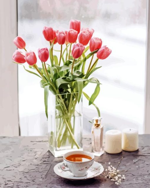 Pink Tulips In Vase Paint By Number