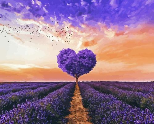 Purple Tree Heart Paint By Number