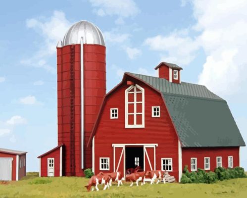 Red Barn With Silo Paint By Number