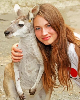 Woman Holding Kangaroos Paint By Numbers