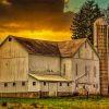 Barn With Silo At Sunset Paint By Numbers