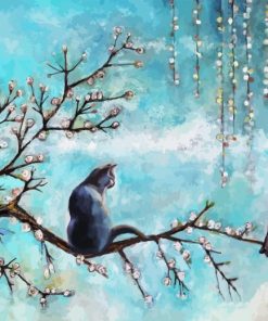 Cat And Crow On Tree Paint By Numbers