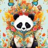 Panda With Orange Flowers Paint By Number