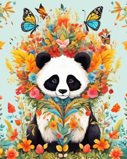 Panda With Orange Flowers Paint By Number