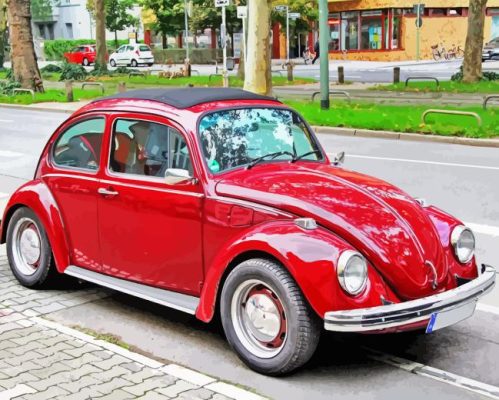 Red Vintage Volkswagen Bug Paint By Numbers