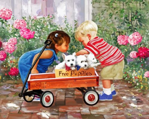 Siblings And Puppies By Donald Zolan Paint By Numbers