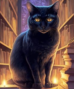 Black Cat In Library Paint By Numbers