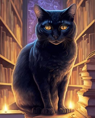 Black Cat In Library Paint By Numbers