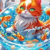 Cat Taking Bath With Fish Paint By Number