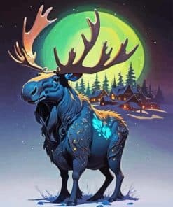 Moose And Moon In Snow Paint By Numbers