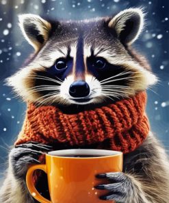 Raccoon With Coffee Paint By Numbers