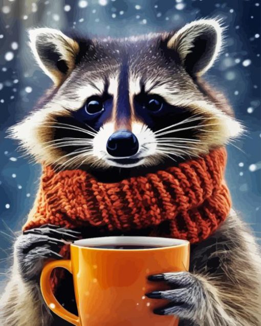 Raccoon With Coffee Paint By Numbers