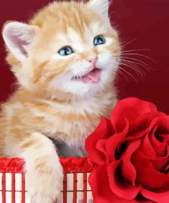 Red Rose And Cat Paint By Number