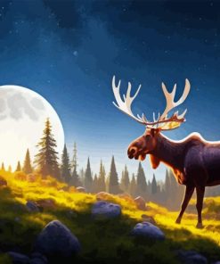 Wild Moose And Moon Paint By Numbers