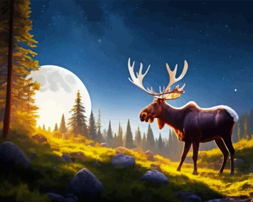 Wild Moose And Moon Paint By Numbers