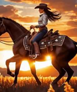 Cowgirl On Horse At Sunset Paint By Numbers