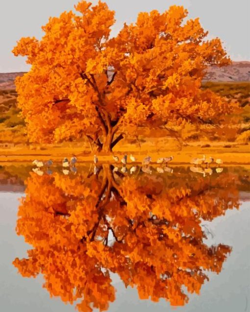 Fall Tree Water Reflection Paint By Numbers