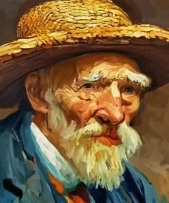 Old Man With Straw Hat Paint By Number