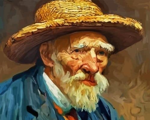 Old Man With Straw Hat Paint By Number